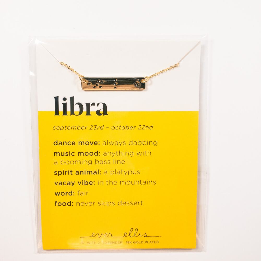 Ever Ellis Libra Zodiac Gold Bar Necklace – New